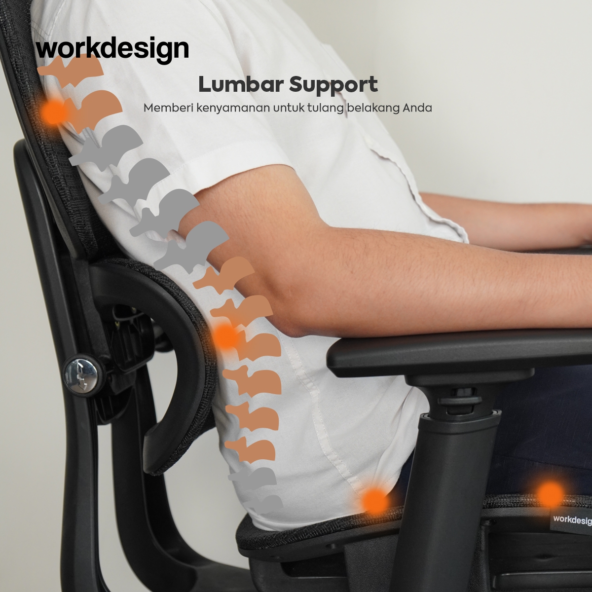 WORKDESIGN - LANDO PC KURSI KANTOR / KURSI KERJA / KURSI GAMING / KURSI ERGONOMIS DENGAN LUMBAR SUPPORT warna BLACK - WORKDESIGN - foto 11