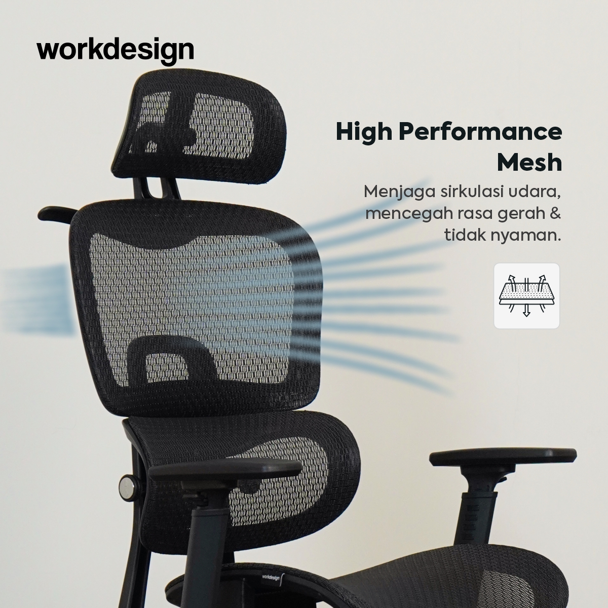 WORKDESIGN - LANDO PC KURSI KANTOR / KURSI KERJA / KURSI GAMING / KURSI ERGONOMIS DENGAN LUMBAR SUPPORT warna BLACK - WORKDESIGN - foto 6