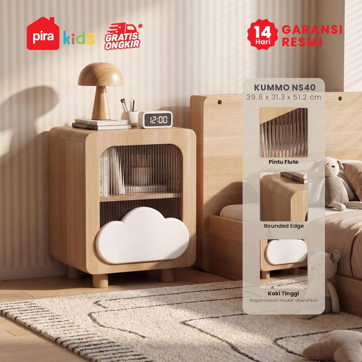 PIRA KIDS - KUMMO NS40 MEJA NAKAS ANAK / MEJA SUDUT / MEJA SAMPING warna PRO OAK - WHITE - PIRA KIDS - foto 1