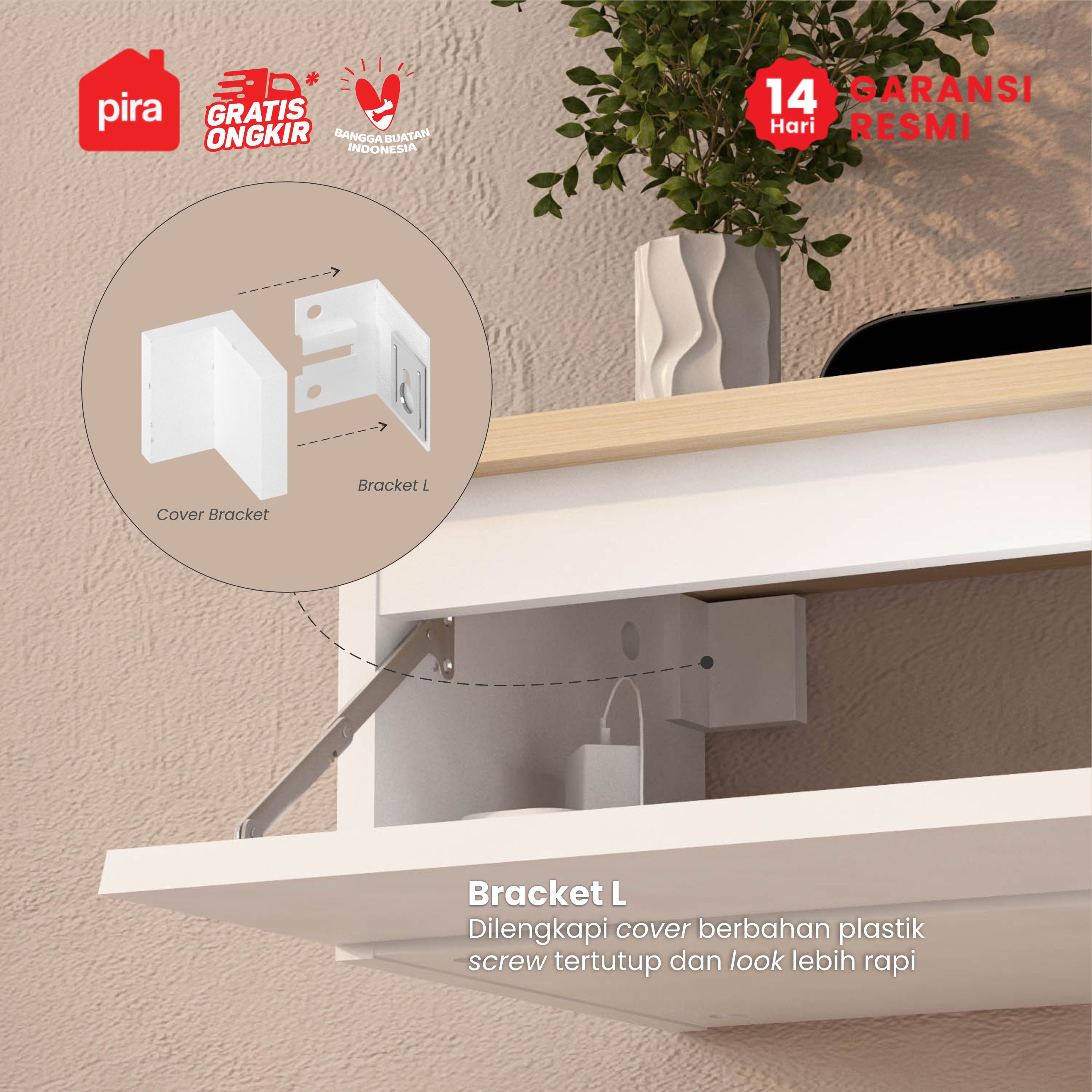PIRA - LINUS TVG120 MEJA TV / MEJA TV GANTUNG / RAK TV GANTUNG / LEMARI TV GANTUNG warna WHITE SM - PRO OAK - PIRA - foto 5