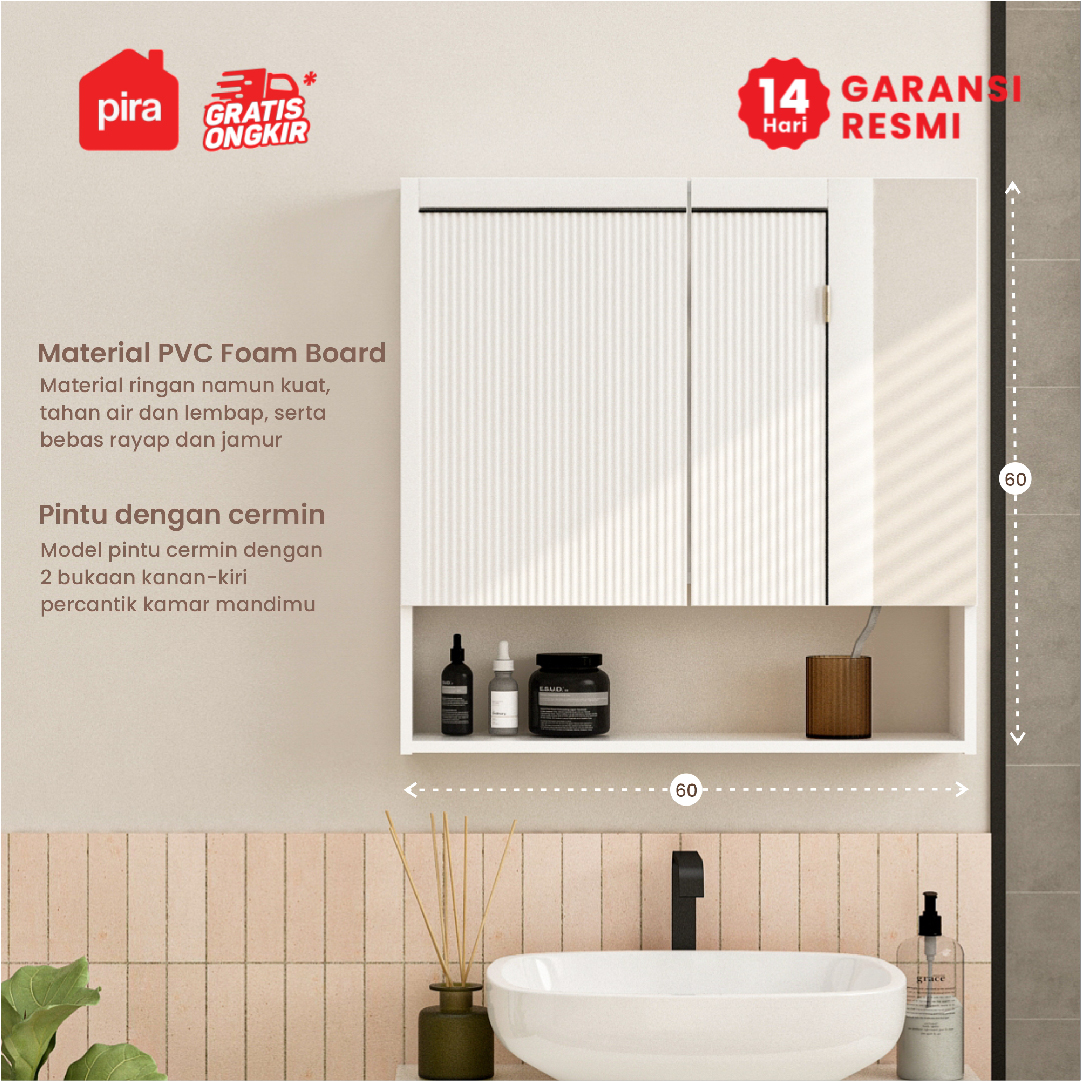 PIRA - EVIER BTC60 RAK CERMIN WASTAFEL warna WHITE - PIRA - foto 2