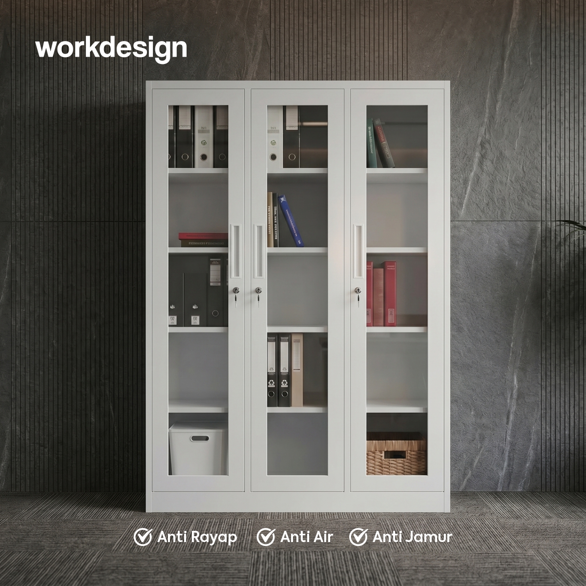 WORKDESIGN BURO AVA MBC 3 FG RAK BUKU BESI / LEMARI ARSIP KANTOR warna WHITE - WORKDESIGN - foto 2
