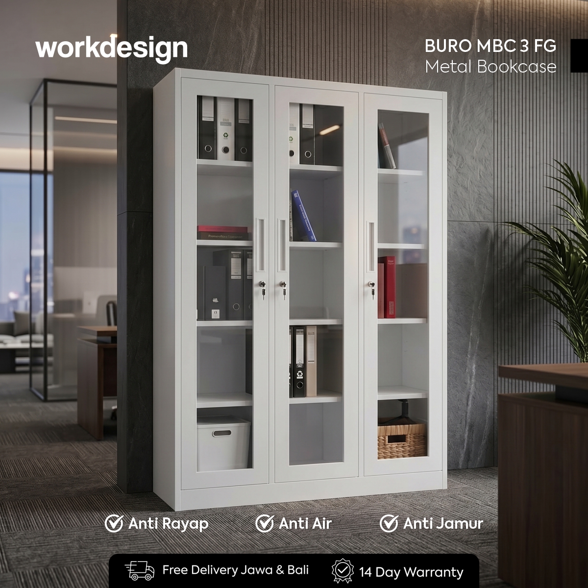 WORKDESIGN BURO AVA MBC 3 FG RAK BUKU BESI / LEMARI ARSIP KANTOR warna WHITE - WORKDESIGN - foto 1