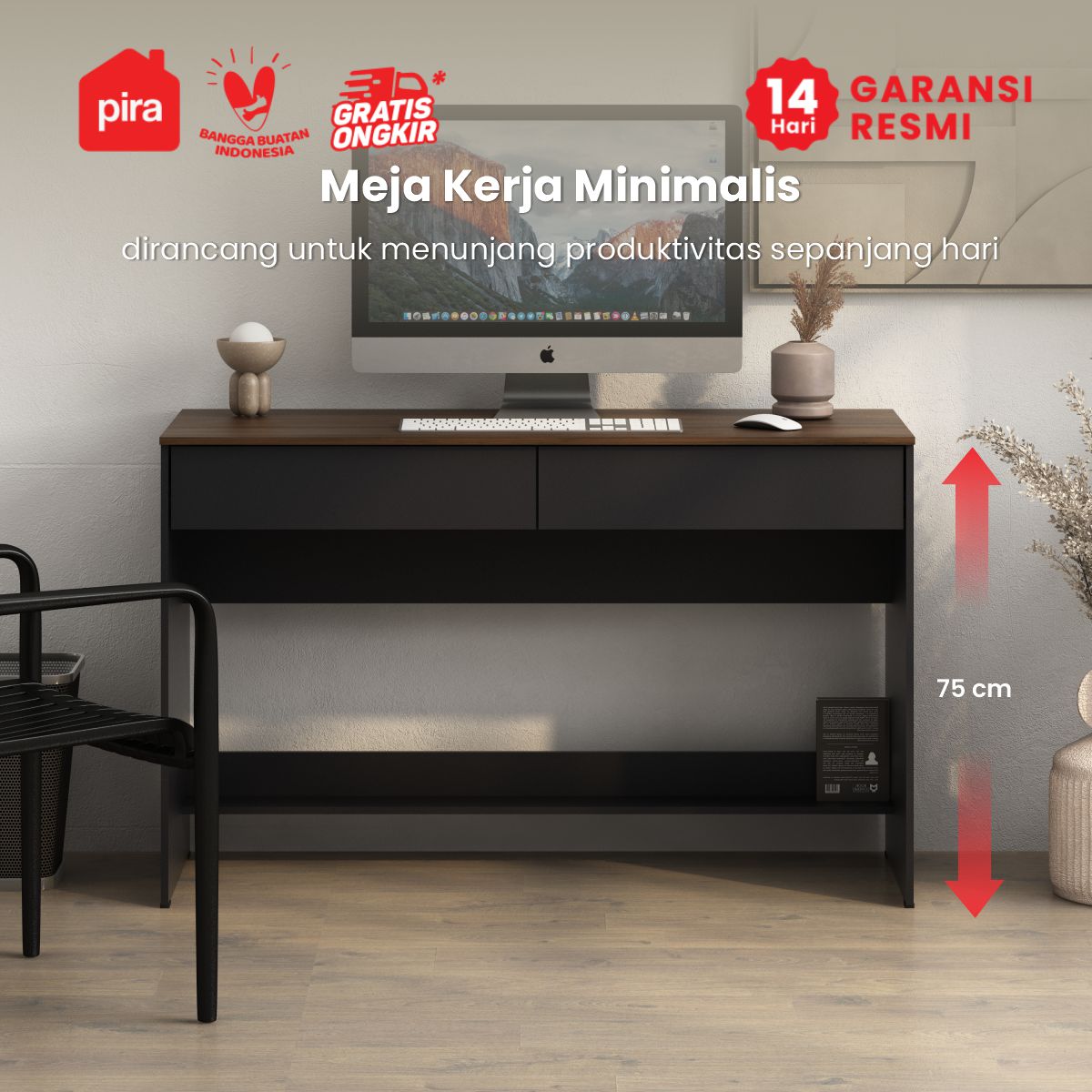 PIRA METROPOLIS OX - ARUNA DK121 MEJA KERJA / MEJA BELAJAR DENGAN LACI warna BLACK - BROWN WALNUT - PIRA METROPOLIS OX - foto 2