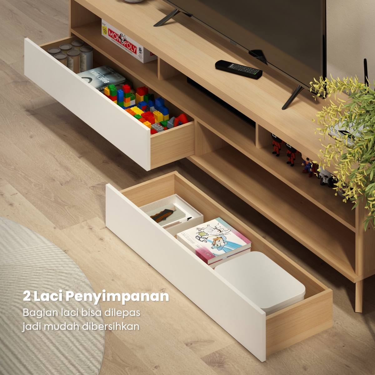 PIRA METROPOLIS - ARSEN TV MEJA TV / RAK TV / LEMARI TV warna PRO OAK - WHITE - PIRA METROPOLIS - foto 5