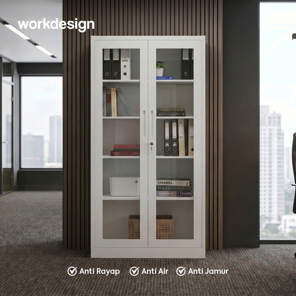 WORKDESIGN BURO AVA MBC 2 FG RAK BUKU BESI / LEMARI ARSIP KANTOR warna WHITE - WORKDESIGN - foto 2