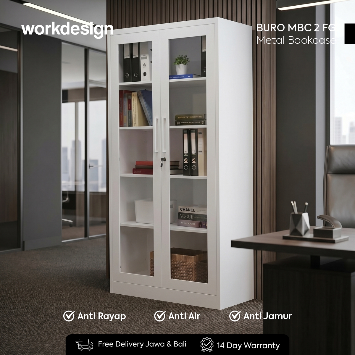 WORKDESIGN BURO AVA MBC 2 FG RAK BUKU BESI / LEMARI ARSIP KANTOR warna WHITE - WORKDESIGN - foto 1