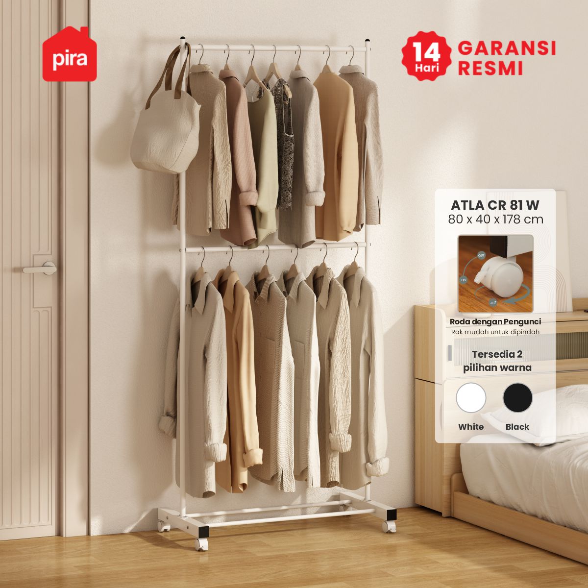 PIRA - ATLA CR 81 W RAK GANTUNG / RAK BAJU GANTUNG warna WHITE - PIRA - foto 1