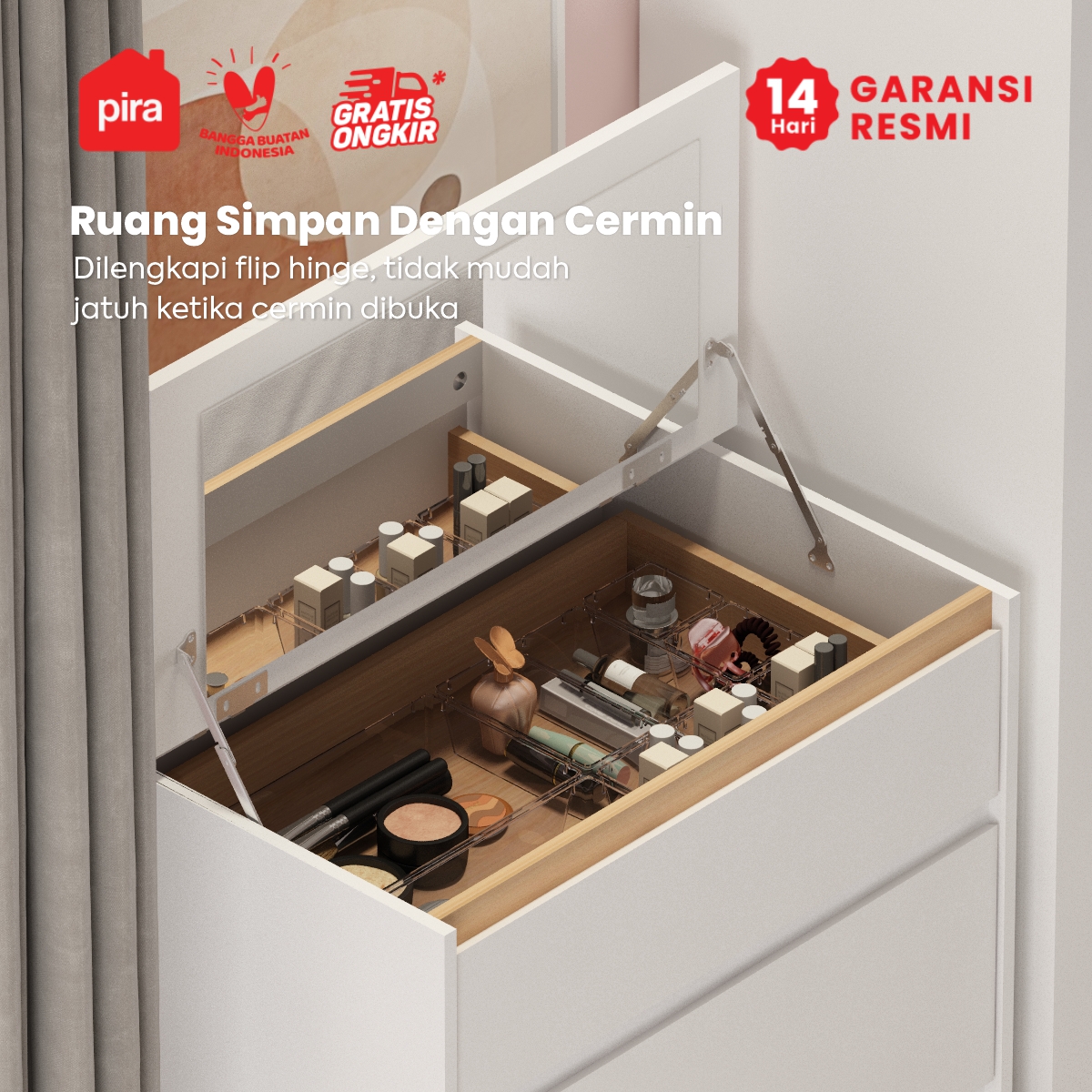 PIRA METROPOLIS OX - HIRO CHDS560 LEMARI LACI / LACI SUSUN / MEJA RIAS / DRAWER / LEMARI SUSUN DENGAN KACA RIAS warna WHITE - PRO OAK - PIRA METROPOLIS - foto 3