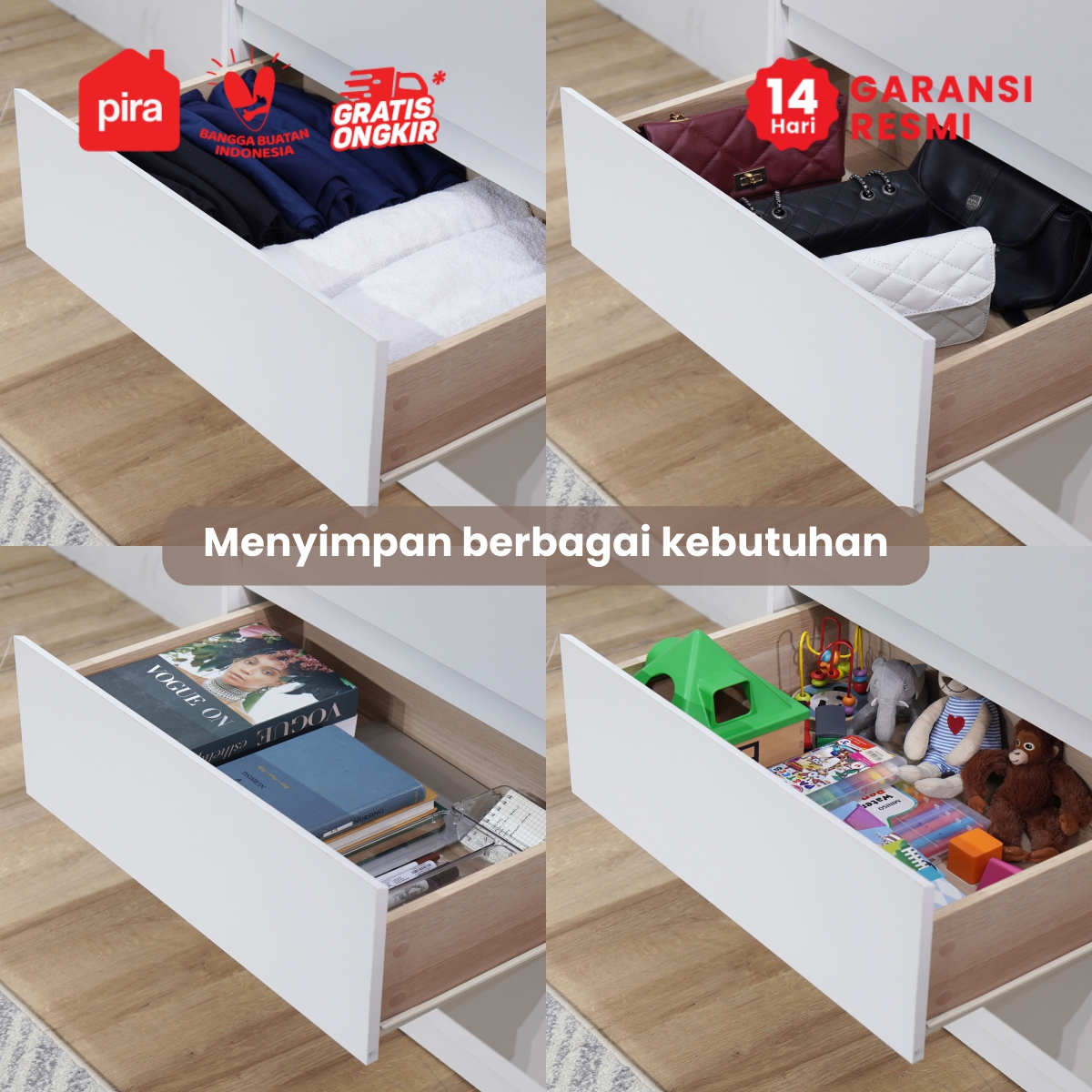 PIRA METROPOLIS OX - HIRO CHDS560 LEMARI LACI / LACI SUSUN / MEJA RIAS / DRAWER / LEMARI SUSUN DENGAN KACA RIAS warna WHITE - PRO OAK - PIRA METROPOLIS - foto 4