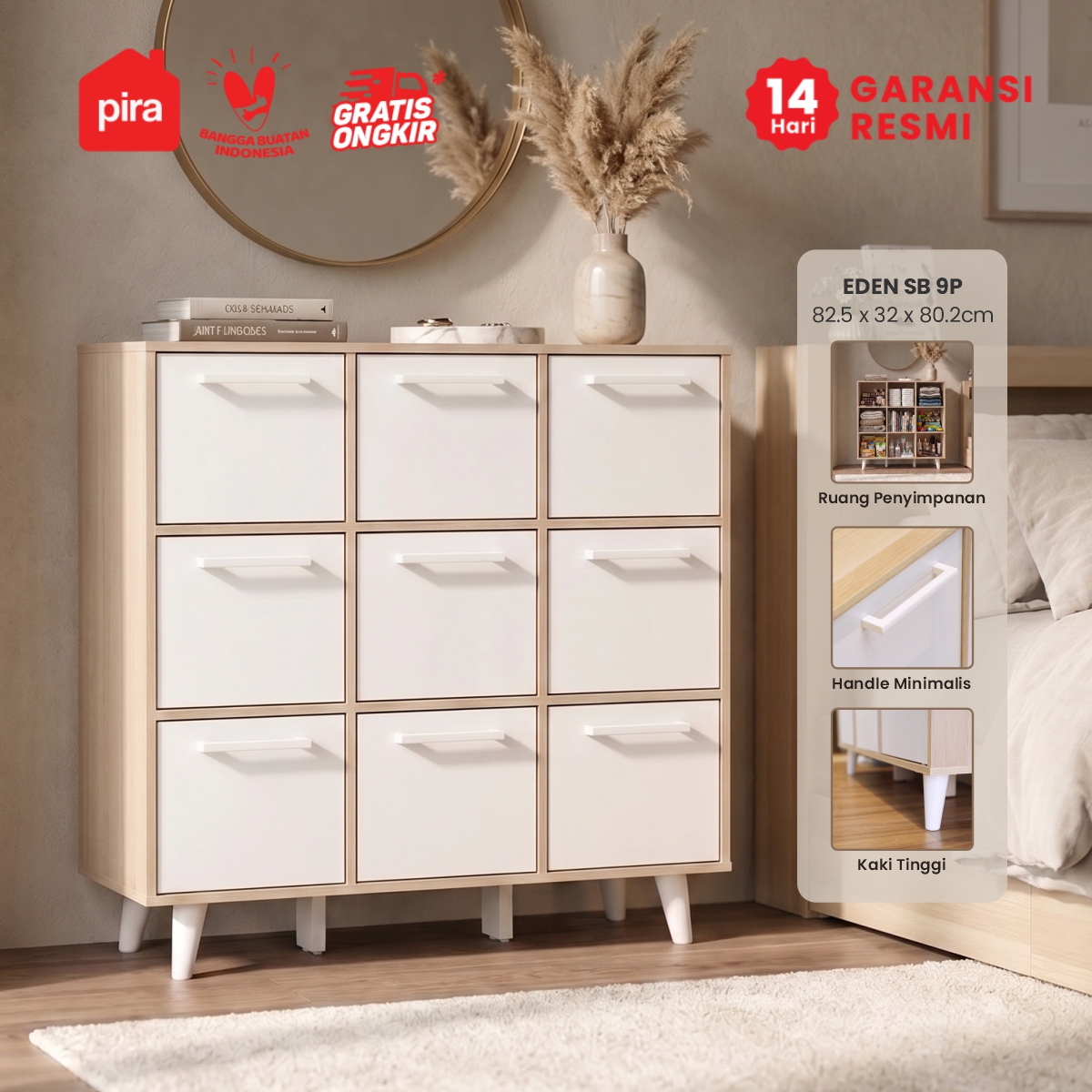 PIRA METROPOLIS - EDEN SB9P BUFET / KABINET / RAK SERBAGUNA / LEMARI PAKAIAN warna PRO OAK - WHITE - PIRA METROPOLIS - foto 1