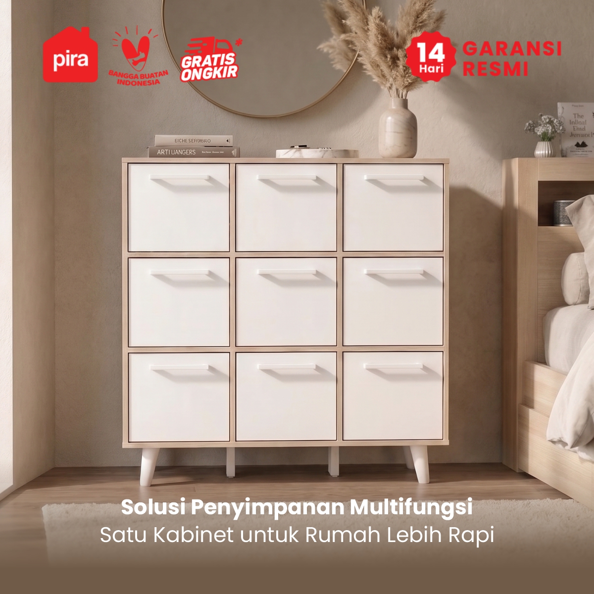 PIRA METROPOLIS - EDEN SB9P BUFET / KABINET / RAK SERBAGUNA / LEMARI PAKAIAN warna PRO OAK - WHITE - PIRA METROPOLIS - foto 2