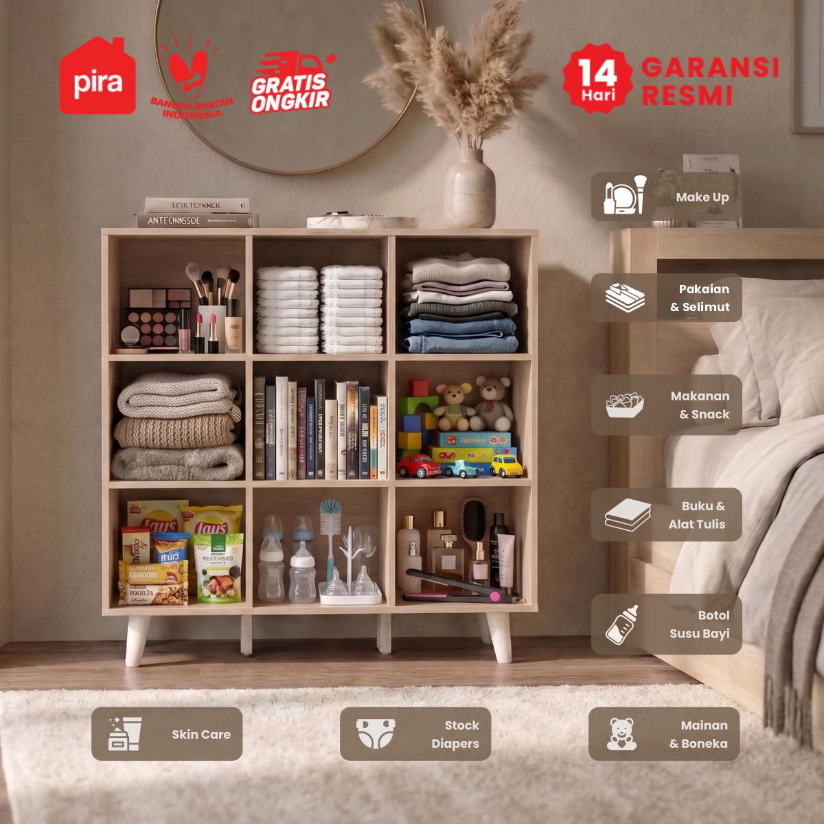 PIRA METROPOLIS - EDEN SB9P BUFET / KABINET / RAK SERBAGUNA / LEMARI PAKAIAN warna PRO OAK - WHITE - PIRA METROPOLIS - foto 3