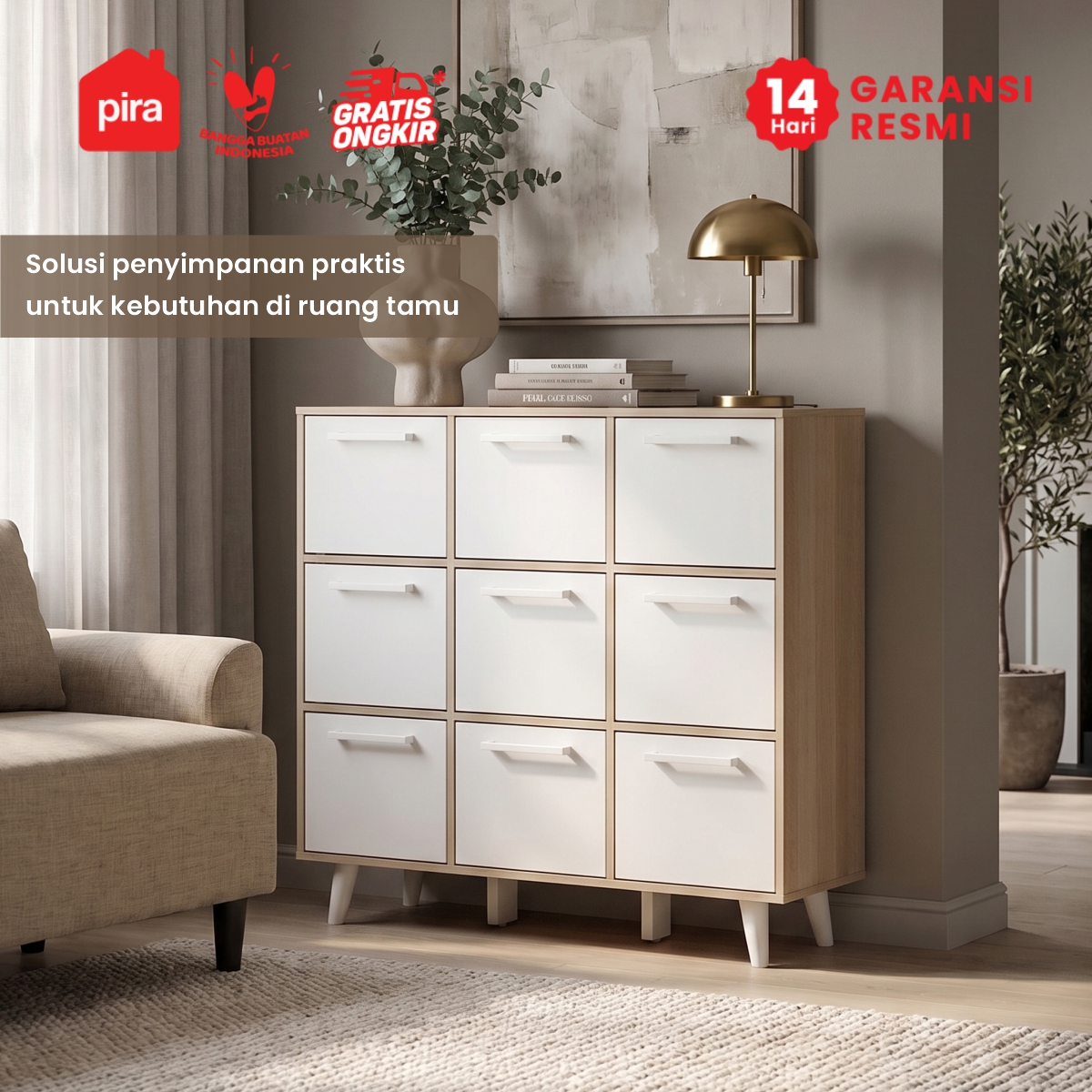 PIRA METROPOLIS - EDEN SB9P BUFET / KABINET / RAK SERBAGUNA / LEMARI PAKAIAN warna PRO OAK - WHITE - PIRA METROPOLIS - foto 7