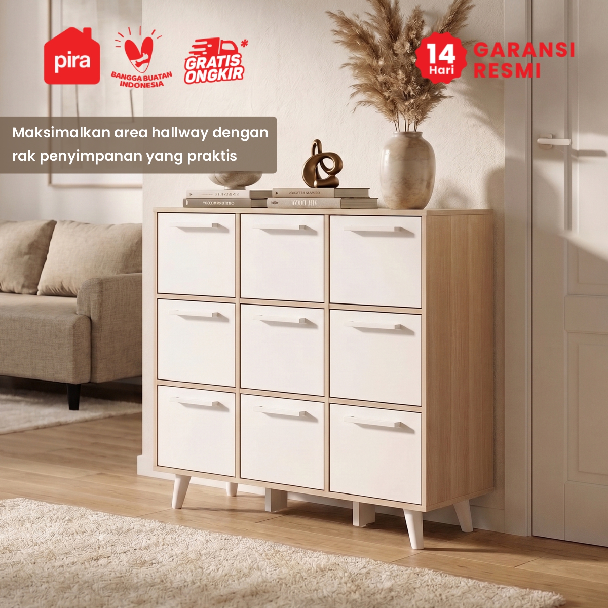PIRA METROPOLIS - EDEN SB9P BUFET / KABINET / RAK SERBAGUNA / LEMARI PAKAIAN warna PRO OAK - WHITE - PIRA METROPOLIS - foto 8