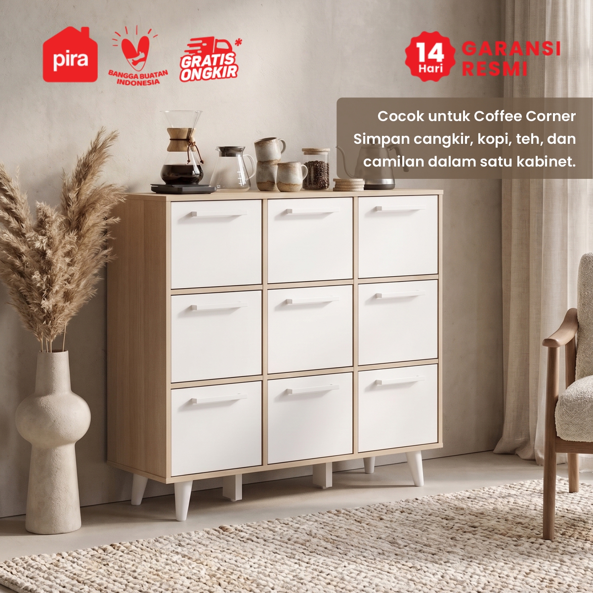 PIRA METROPOLIS - EDEN SB9P BUFET / KABINET / RAK SERBAGUNA / LEMARI PAKAIAN warna PRO OAK - WHITE - PIRA METROPOLIS - foto 10