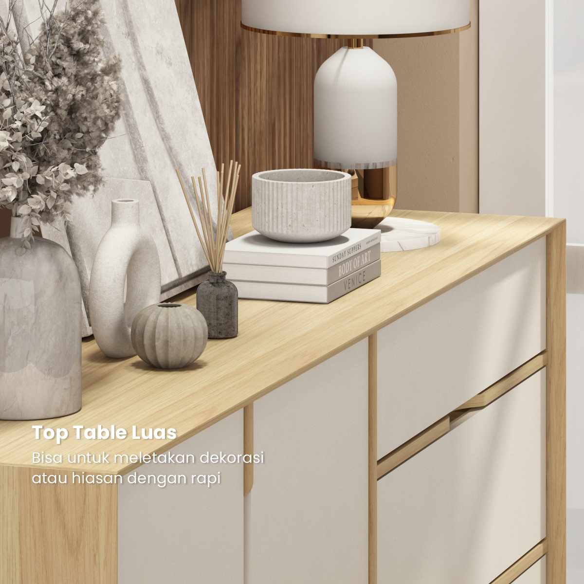 PIRA -  LUCA SB160 BUFET / SIDEBOARD / LEMARI KABINET / MEJA TV warna EURO OAK - LIGHT TAUPE - PIRA - foto 5
