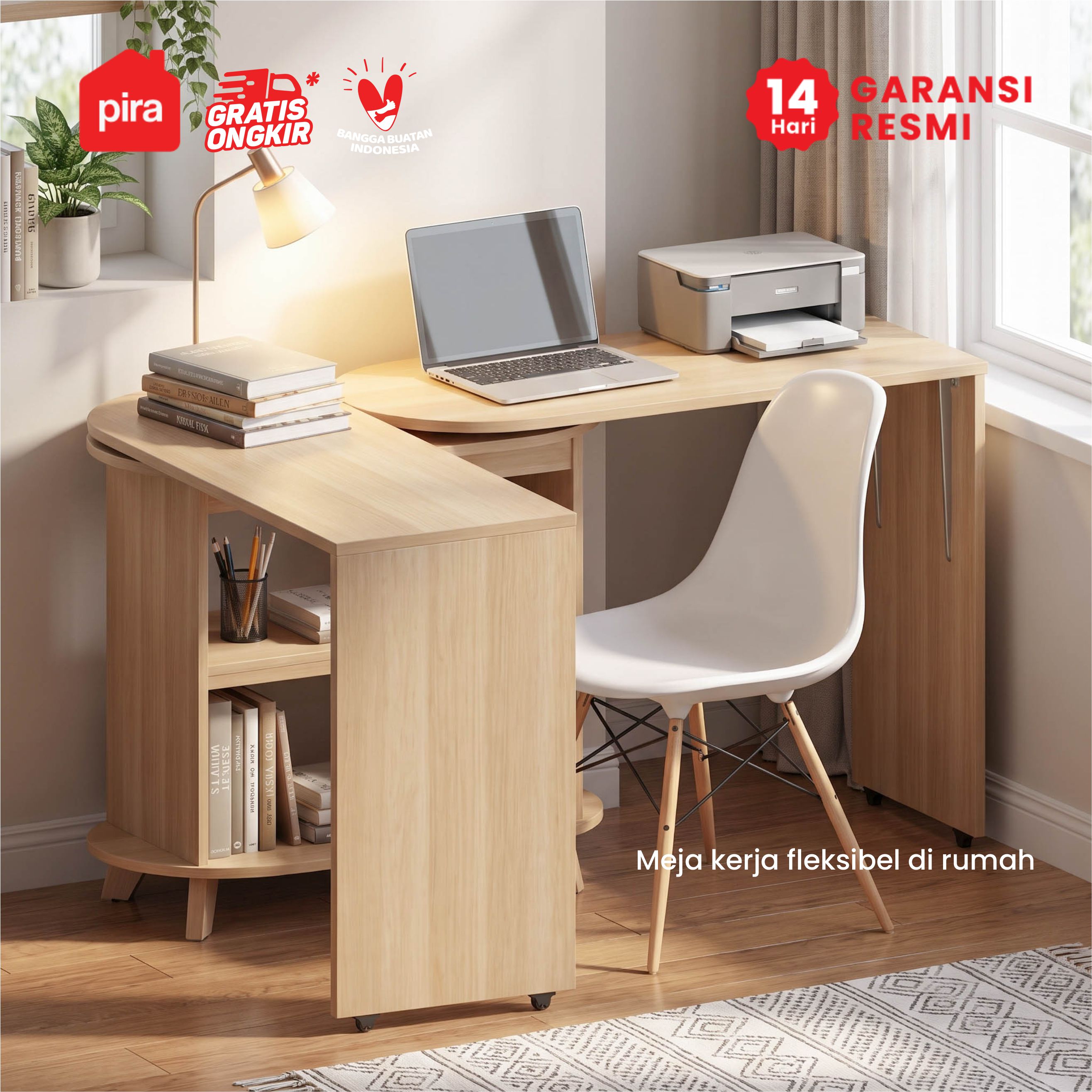 PIRA -  KOMAKI DT80 MEJA MAKAN / MEJA KERJA / MEJA BELAJAR / MEJA TV / MEJA ADJUSTABLE warna PRO OAK - PIRA - foto 5