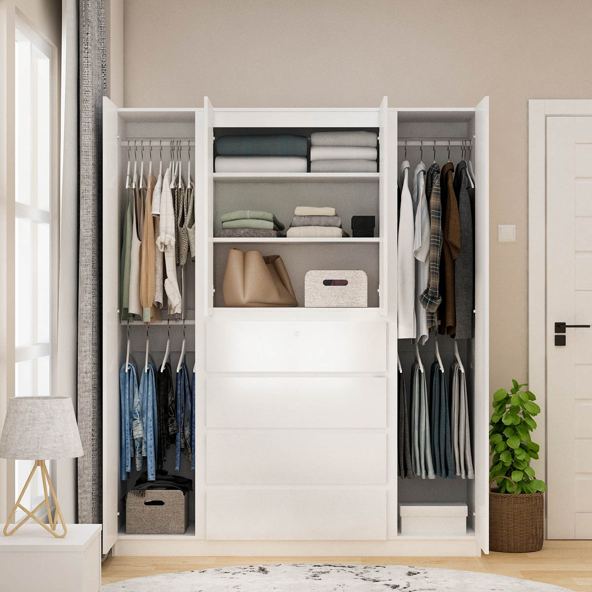 PIRA BAVARIAN - NUVO WD160 4DR LEMARI PAKAIAN 4 PINTU DENGAN LACI warna WHITE GLOSSY - BAVARIAN - foto 5
