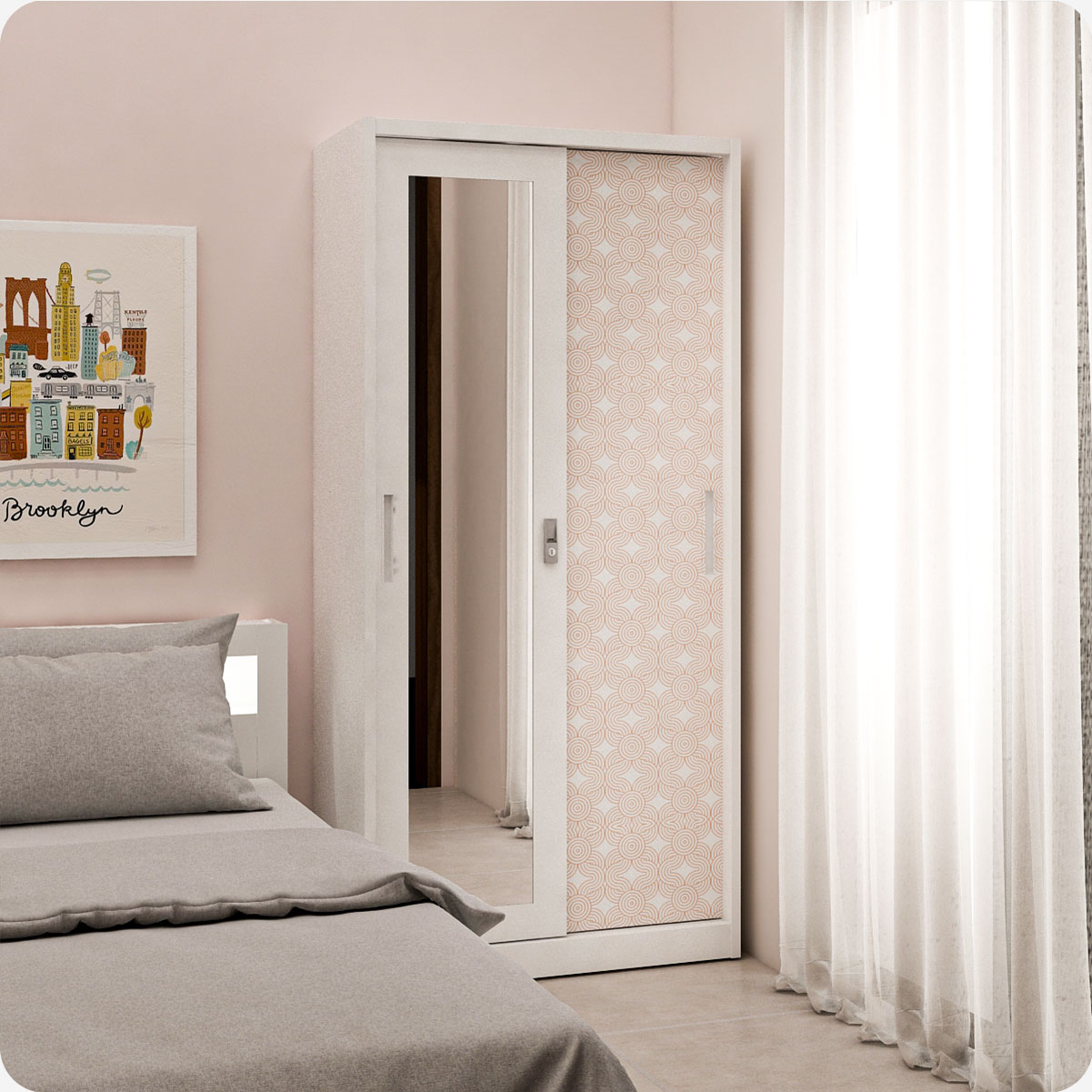 PIRA BAVARIAN - WURF MWDSL 90 LEMARI PAKAIAN BESI SLIDING / PINTU GESER warna WHITE CLAY - BAVARIAN - foto 1