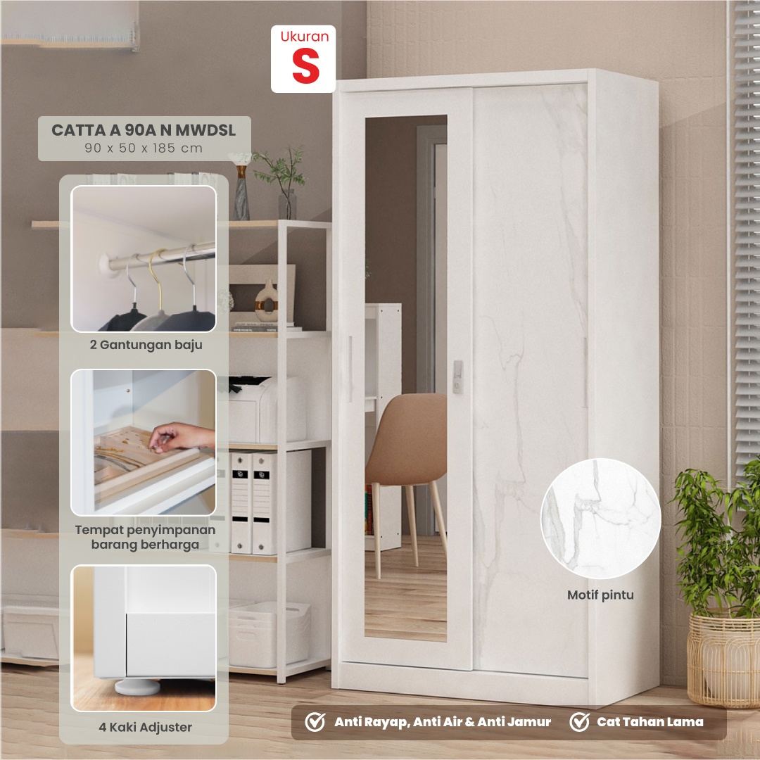 PIRA - CATTA 90 A MWDSL LEMARI PAKAIAN BESI SLIDING / PINTU GESER warna LIGHT MARBLE - WHITE - PIRA - foto 1