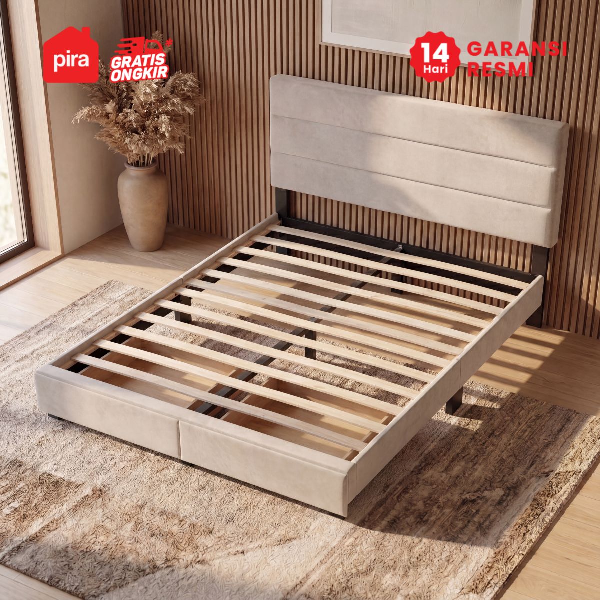 PIRA - PALMA BD160 PLATFORM BED / DIPAN / DIPAN TEMPAT TIDUR / RANJANG KASUR / DIPAN DENGAN LACI PENYIMPANAN warna CREAM - PIRA - foto 3