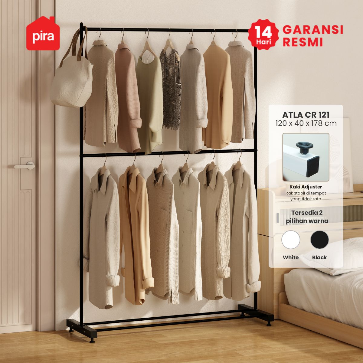 PIRA - ATLA CR 121 RAK GANTUNG BAJU / STAND GANTUNGAN / STAND HANGER / RAK BESI warna BLACK - PIRA - foto 1