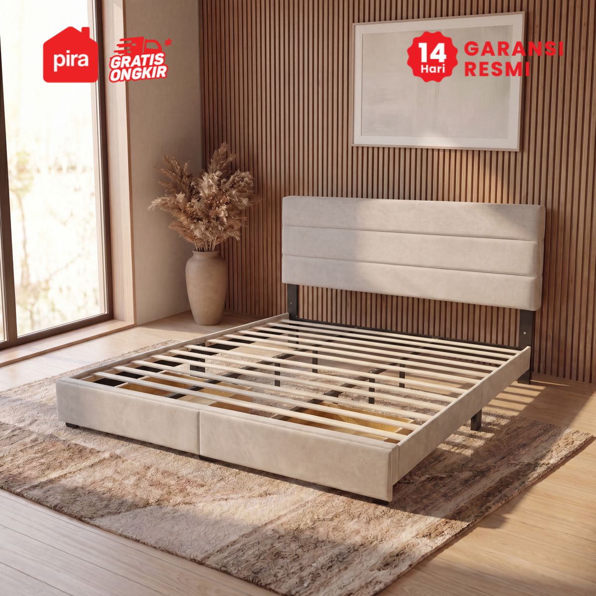 PIRA - PALMA BD200 PLATFORM BED / DIPAN / DIPAN TEMPAT TIDUR / RANJANG KASUR / DIPAN DENGAN LACI PENYIMPANAN warna CREAM - PIRA - foto 3