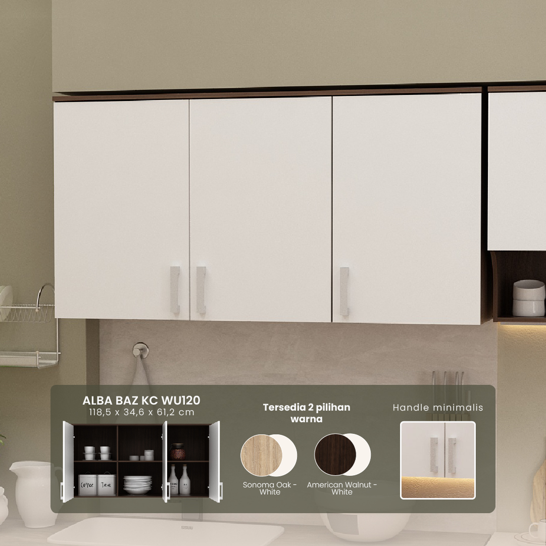 PIRA METROPOLIS - ALBA BAZ KC WU120 KABINET GANTUNG DAPUR warna AMERICAN WALNUT - WHITE - METROPOLIS - foto 1