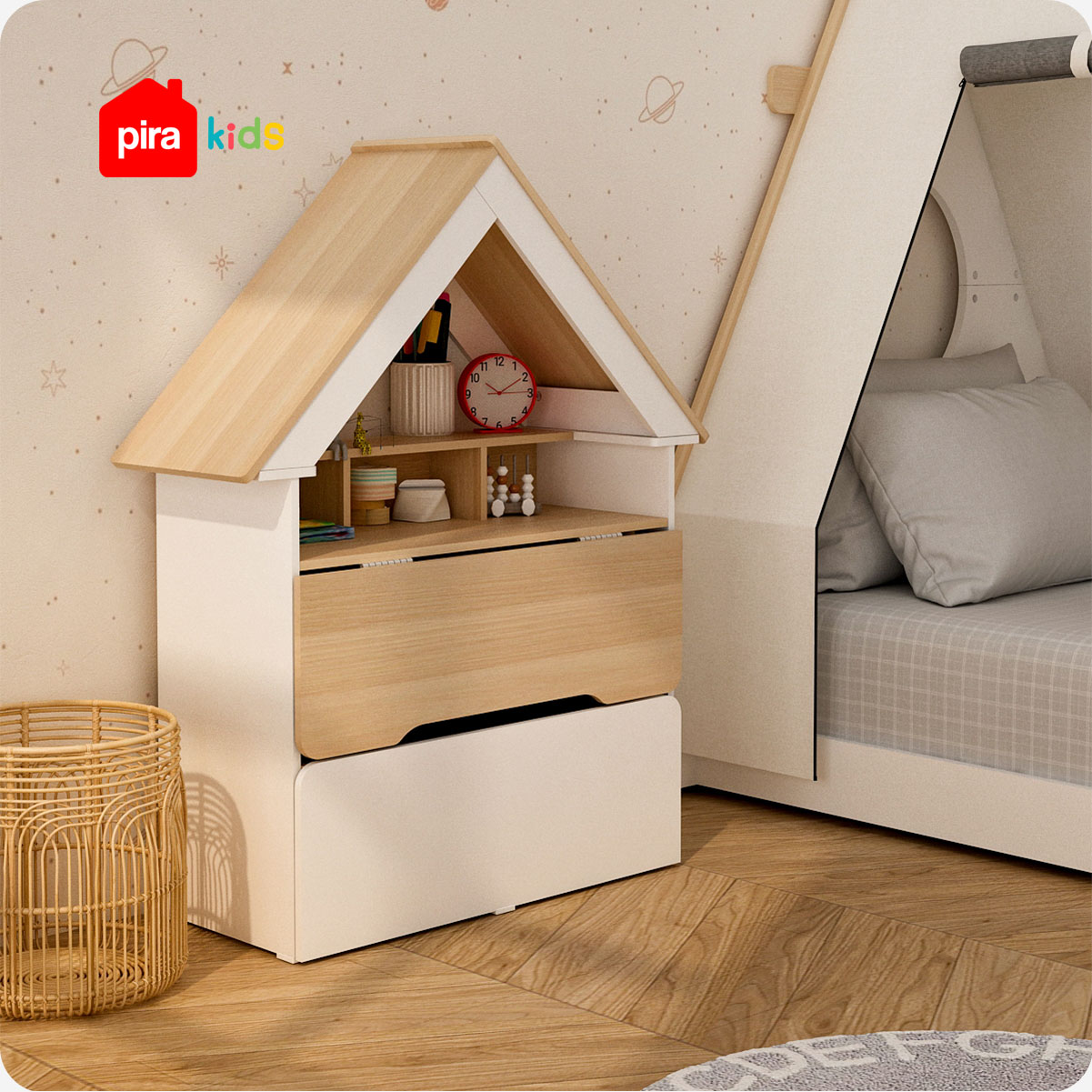PIRA KIDS - JOEY DKK80 MEJA BELAJAR ANAK DAN KURSI warna WHITE SM - PRO OAK - PIRA KIDS - foto 2