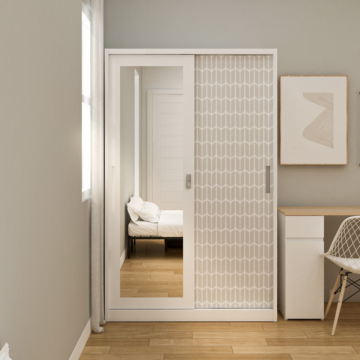PIRA - KELSEY 120A MWDSL LEMARI PAKAIAN BESI SLIDING / PINTU GESER warna WHITE - PIRA - foto 1