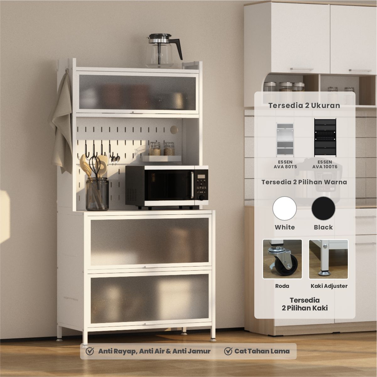 PIRA - ESSEN AVA MKC 80T5 LEMARI DAPUR / RAK DAPUR / RAK OVEN / RAK MICROWAVE / RAK PIRING / RAK DAPUR BESI warna WHITE - PIRA - foto 1