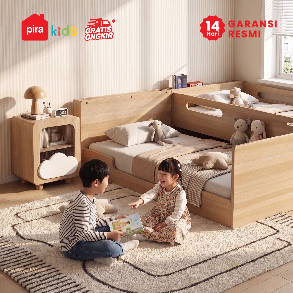 PIRA KIDS - KUMMO NS40 MEJA NAKAS ANAK / MEJA SUDUT / MEJA SAMPING warna PRO OAK - WHITE - PIRA KIDS - foto 4