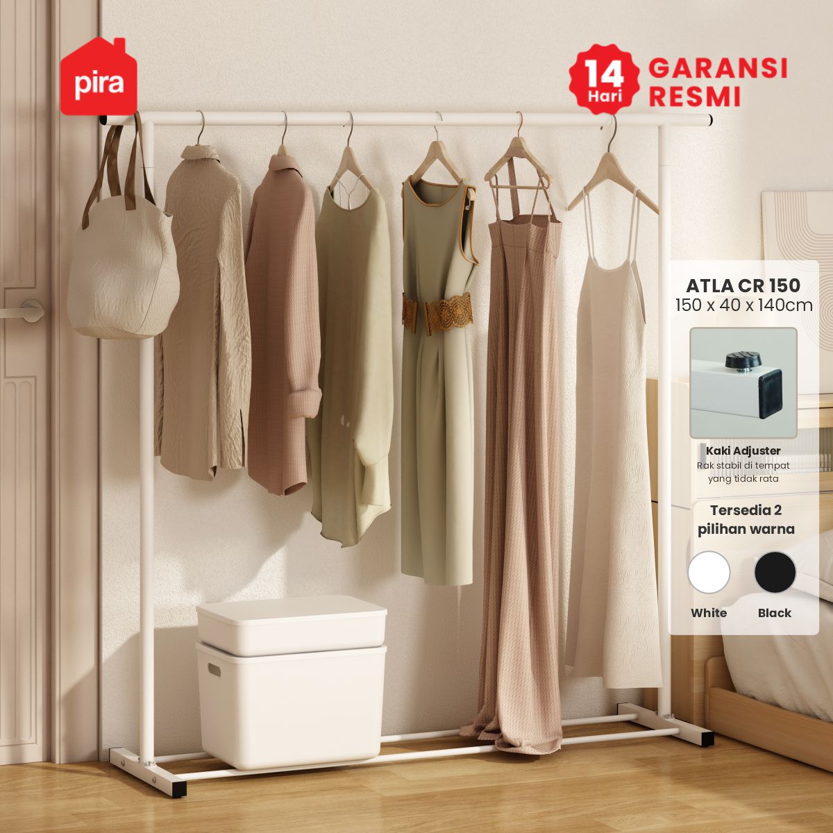 PIRA - ATLA CR 150 RAK GANTUNG BAJU / STAND GANTUNGAN / STAND HANGER / RAK BESI warna WHITE - PIRA - foto 1