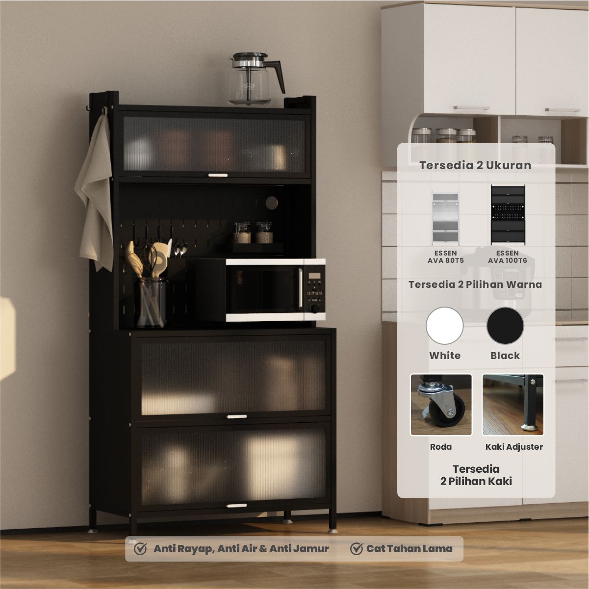 PIRA - ESSEN AVA MKC 80T5 LEMARI DAPUR / RAK DAPUR / RAK OVEN / RAK MICROWAVE / RAK PIRING / RAK DAPUR BESI warna BLACK - PIRA - foto 1