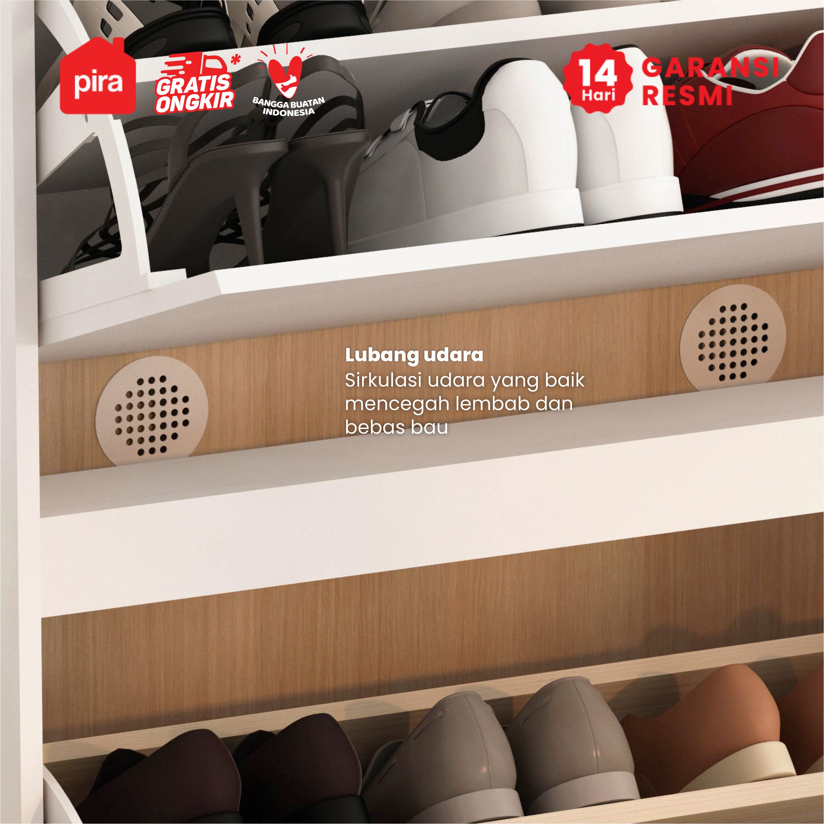 PIRA METROPOLIS OX - HIRO SR110P RAK SEPATU / LEMARI SEPATU / RAK SEPATU SUSUN TERTUTUP / KABINET / BUFET warna WHITE - PRO OAK - PIRA METROPOLIS - foto 6