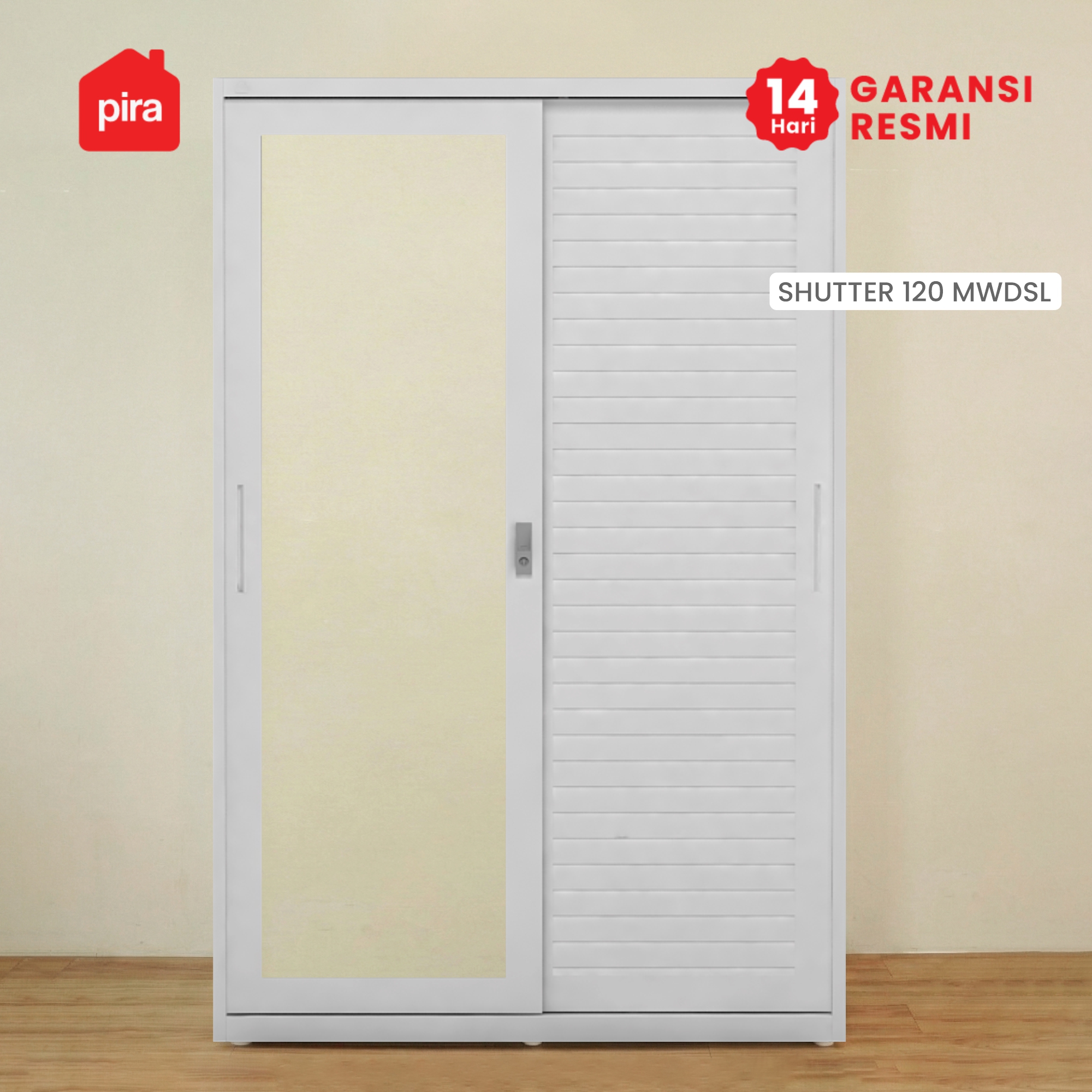 PIRA -  SHUTTER 120 MWDSL LEMARI PAKAIAN BESI SLIDING / PINTU GESER DENGAN RAK ADJUSTABLE warna WHITE - PIRA - foto 5