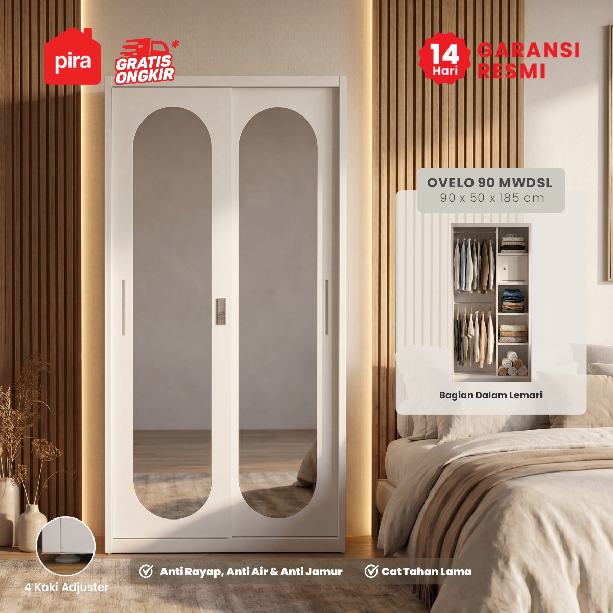 PIRA -  OVELO 90 MWDSL LEMARI PAKAIAN BESI SLIDING / PINTU GESER warna WHITE - PIRA - foto 2