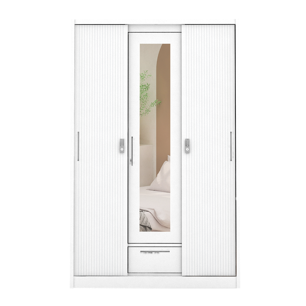 PIRA - LINIO 3A SSL MWD LEMARI PAKAIAN BESI 3 PINTU SLIDING / PINTU GESER warna WHITE - PIRA - foto 3