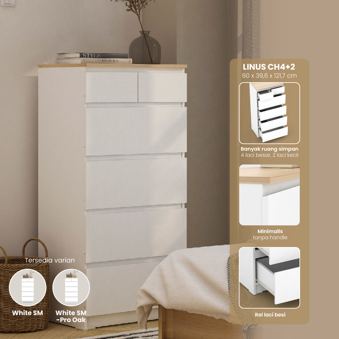 PIRA -  LINUS CH4+2 LEMARI LACI / LEMARI SUSUN / DRAWER warna WHITE - PRO OAK - PIRA - foto 1