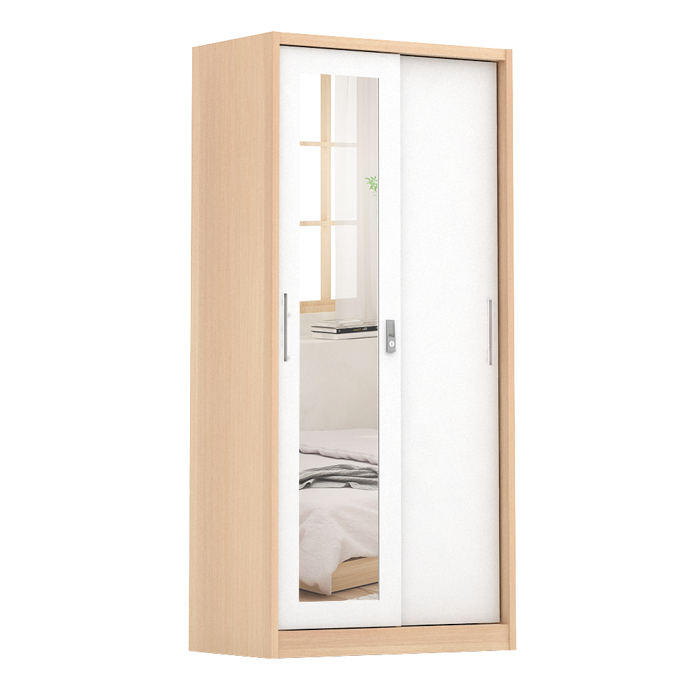 PIRA - ASHTON 90A MWDSL LEMARI PAKAIAN BESI SLIDING / GESER MOTIF KAYU warna LIGHT ASH - WHITE - PIRA - foto 2