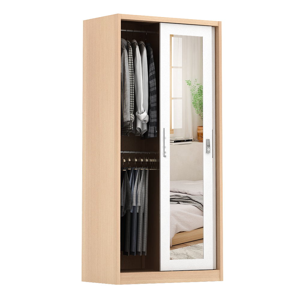 PIRA - ASHTON 90A MWDSL LEMARI PAKAIAN BESI SLIDING / GESER MOTIF KAYU warna LIGHT ASH - WHITE - PIRA - foto 4