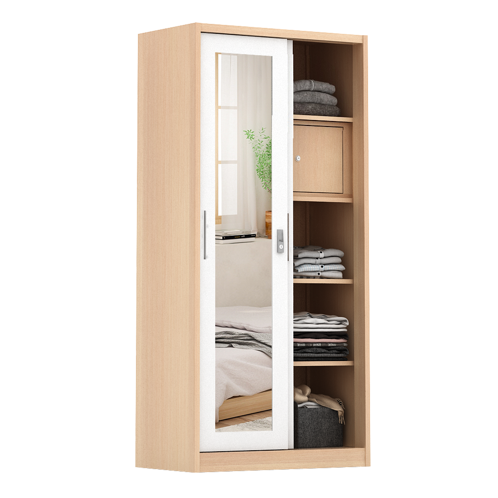 PIRA - ASHTON 90A MWDSL LEMARI PAKAIAN BESI SLIDING / GESER MOTIF KAYU warna LIGHT ASH - WHITE - PIRA - foto 5