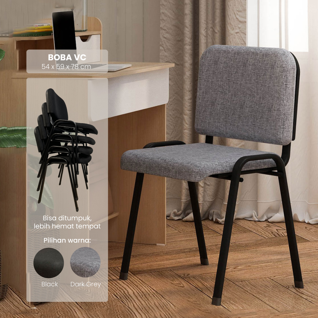 PIRA WORK - BOBA VC KURSI MEETING / KURSI SUSUN / KURSI HADAP / KURSI KANTOR / KURSI KERJA / ISO CHAIR warna DARK GREY - PIRA WORK - foto 1