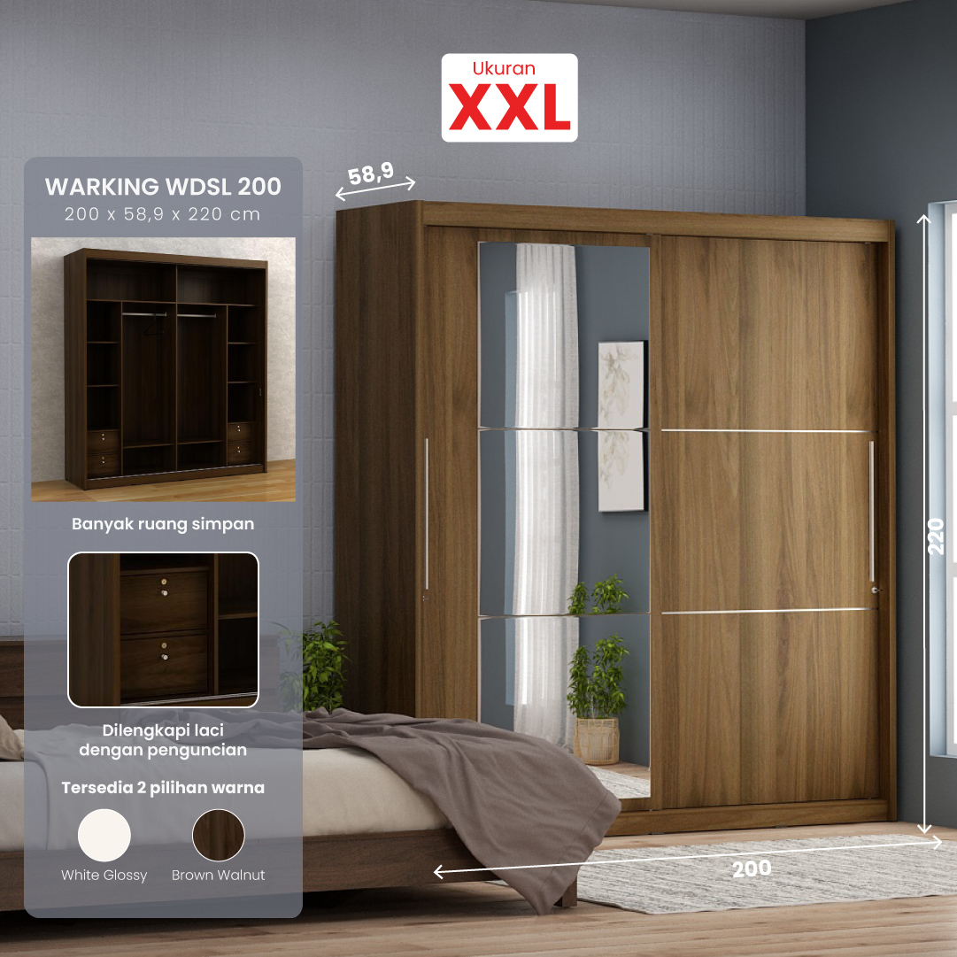 PIRA BAVARIAN - WARKING WDSL 200GL LEMARI PAKAIAN warna BROWN WALNUT - BAVARIAN - foto 1