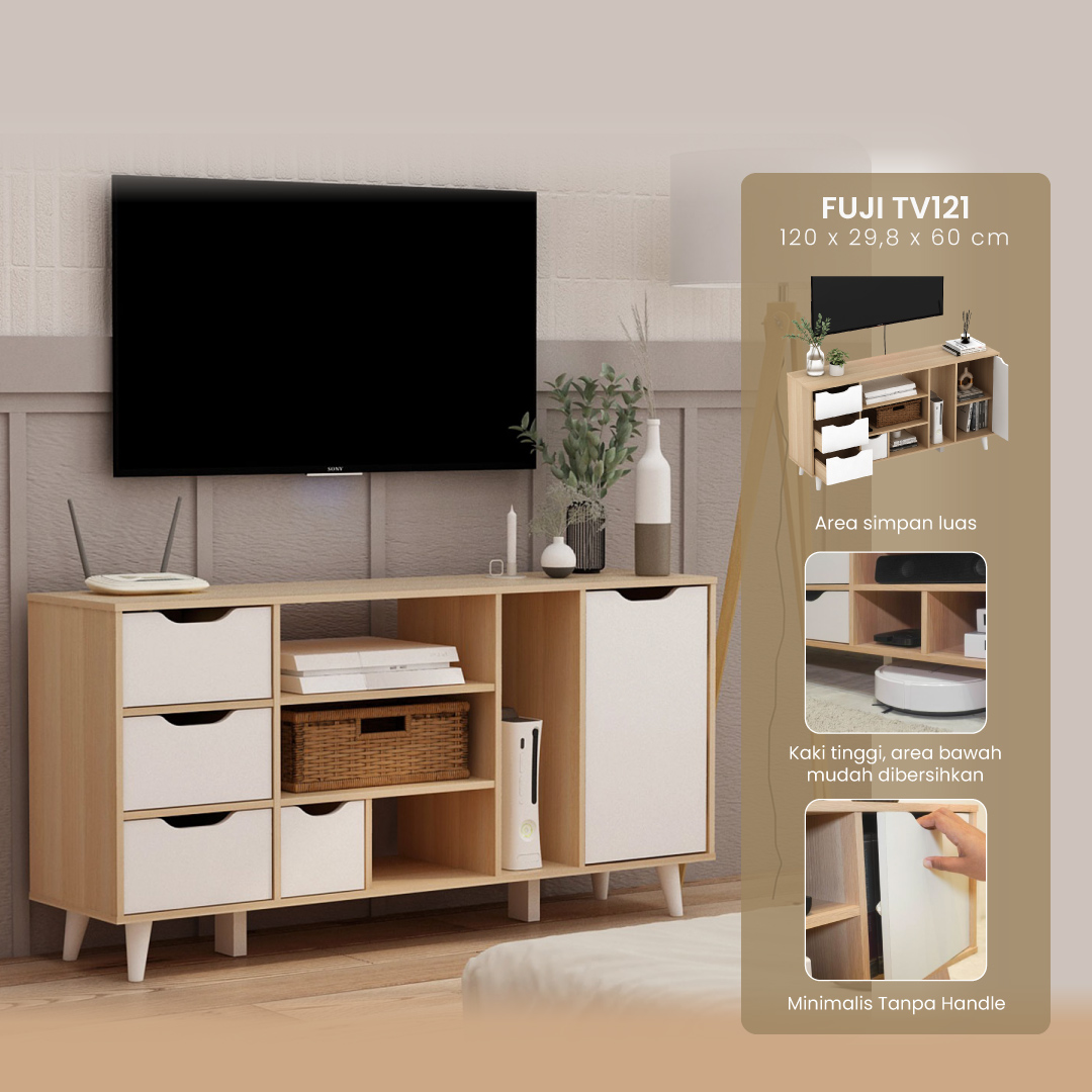 PIRA METROPOLIS OX -  FUJI TV121 MEJA TV / RAK TV MINIMALIS warna WHITE - PRO OAK - PIRA METROPOLIS OX - foto 1