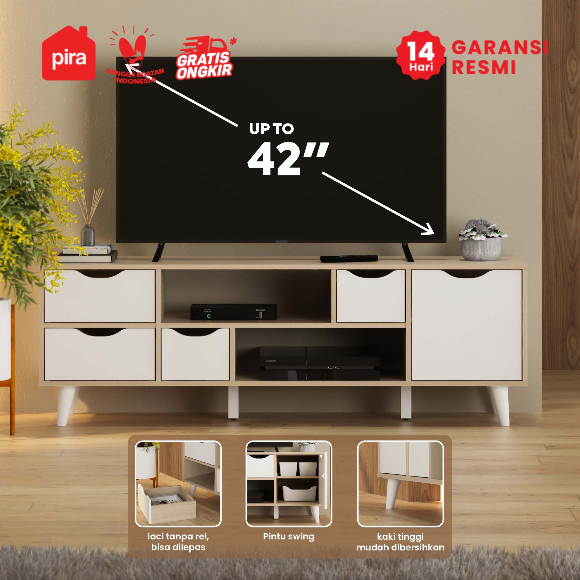 PIRA METROPOLIS OX - FUJI TV120 MEJA TV / RAK TV MINIMALIS warna PRO OAK - WHITE - PIRA METROPOLIS OX - foto 3