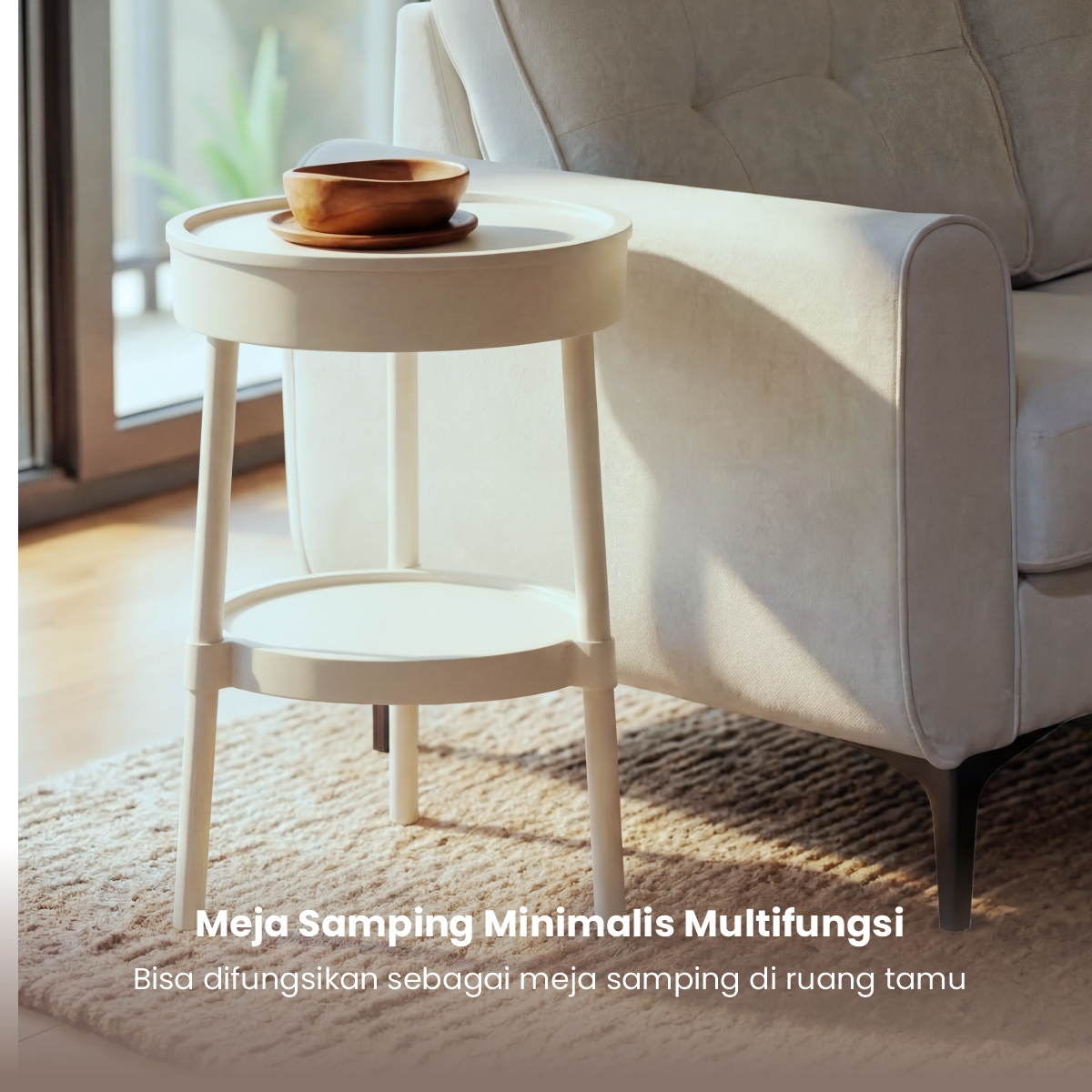PIRA - ORIN PET35 MEJA SAMPING / MEJA NAKAS / MEJA KOPI / MEJA SUDUT / MEJA KECIL DENGAN PENYIMPANAN TERSEMBUNYI warna WHITE - PIRA - foto 2