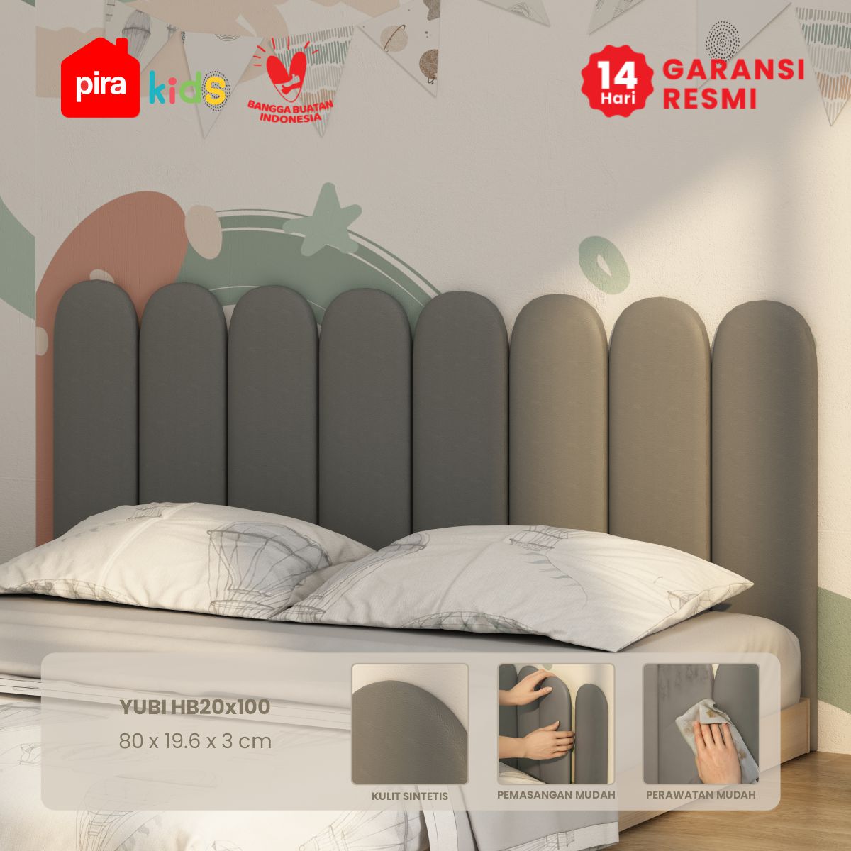 PIRA KIDS - YUBI HB20X80 HEADBOARD KASUR / WALL PANEL 3D / WALLPAPER FOAM 3D / SANDARAN BERMAIN ANAK 1 PCS warna DARK GREY - PIRA KIDS - foto 1