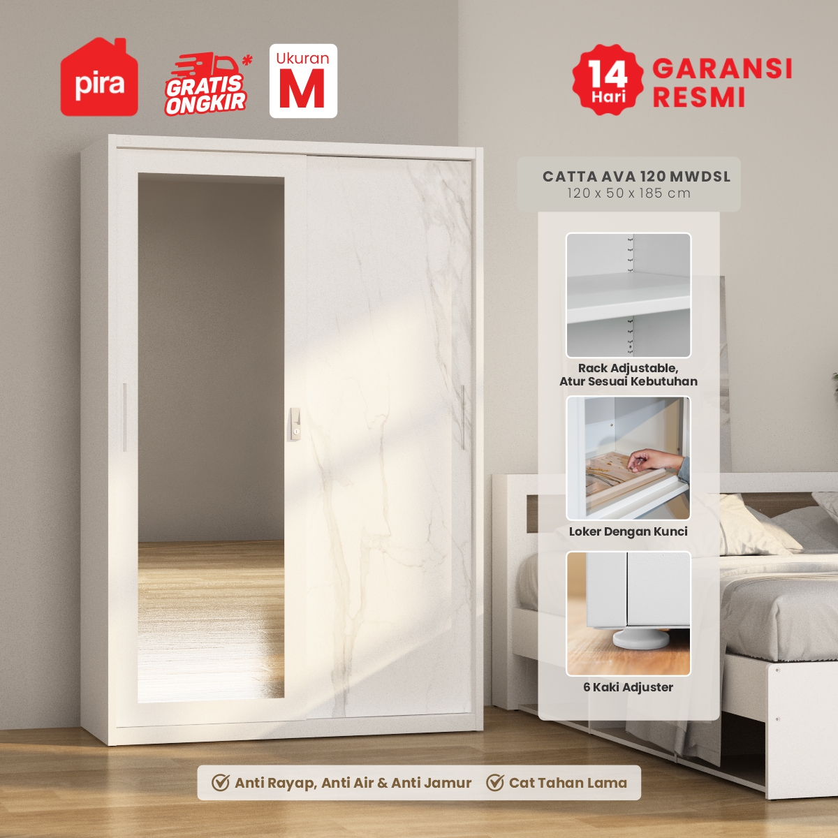 PIRA - CATTA AVA 120 MWDSL LEMARI PAKAIAN BESI SLIDING / PINTU GESER warna LIGHT MARBLE - PIRA - foto 1